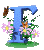 blue F letter with flowers
